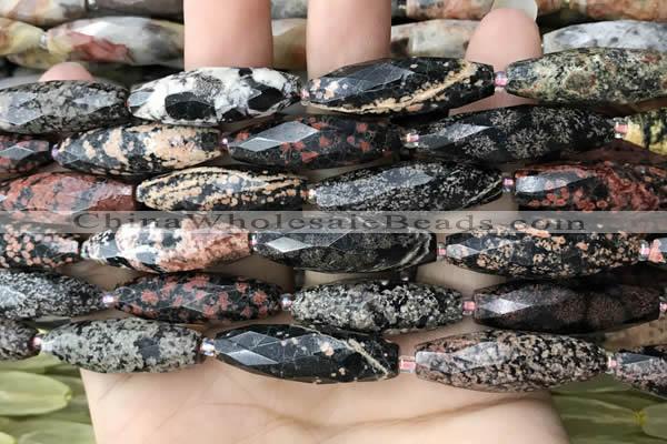 CRI141 15.5 inches 10*30mm faceted rice snowflake obsidian beads