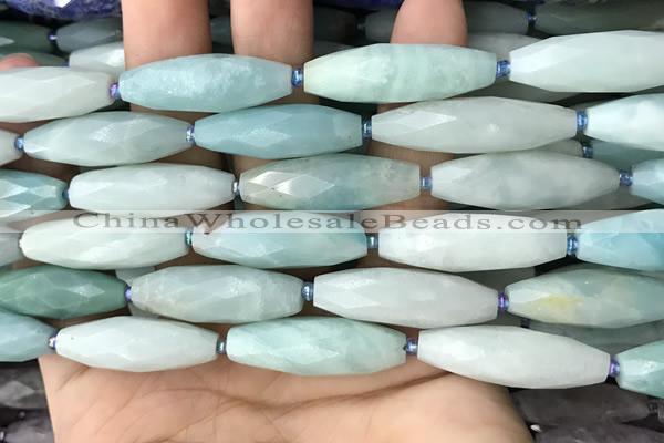 CRI142 15.5 inches 10*30mm faceted rice amazonite gemstone beads