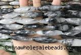 CRI155 15.5 inches 10*38mm faceted rice black rutilated quartz beads