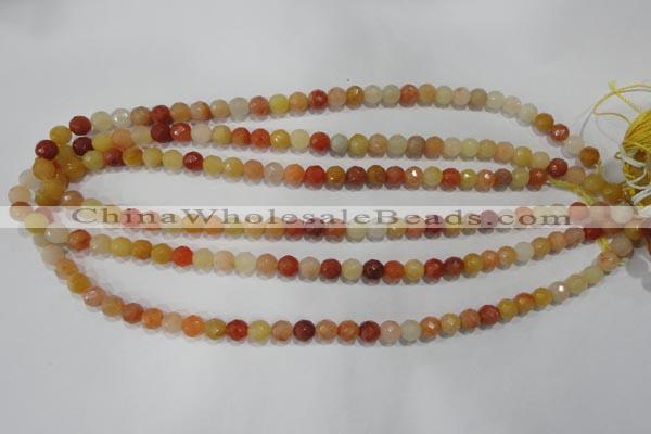 CRJ401 15.5 inches 6mm faceted round red & yellow jade beads