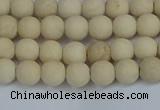 CRJ610 15.5 inches 4mm round matte white fossil jasper beads