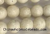 CRJ621 15.5 inches 6mm round white fossil jasper beads wholesale