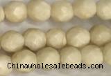 CRJ626 15.5 inches 4mmm faceted round white fossil jasper beads