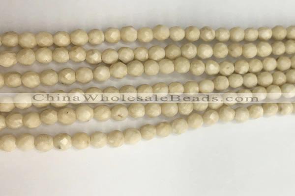 CRJ626 15.5 inches 4mmm faceted round white fossil jasper beads
