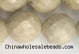 CRJ630 15.5 inches 12mm faceted round white fossil jasper beads