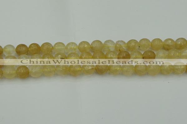 CRO1034 15.5 inches 12mm faceted round yellow watermelon quartz beads