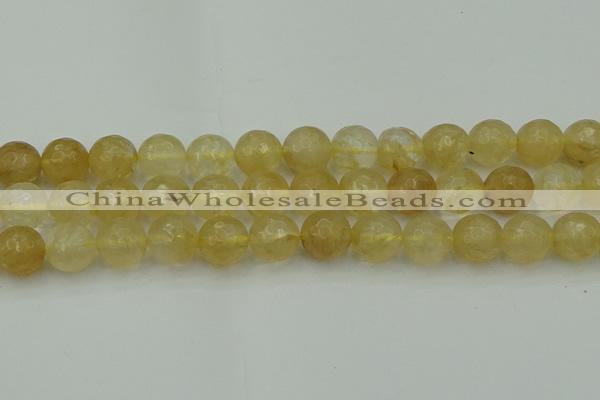 CRO1035 15.5 inches 14mm faceted round yellow watermelon quartz beads