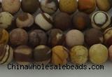 CRO1071 15.5 inches 6mm round matte brown zebra jasper beads