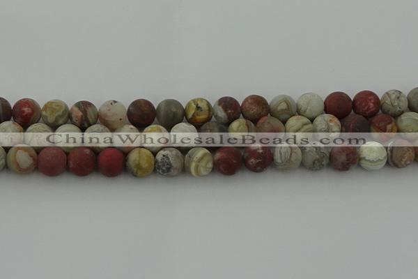 CRO1093 15.5 inches 10mm round matte laguna lace agate beads