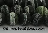 CRO1124 15.5 inches 12mm round matte green silver line jasper beads