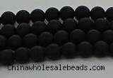 CRO1130 15.5 inches 4mm round matte black agate gemstone beads