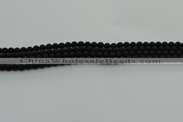 CRO1130 15.5 inches 4mm round matte black agate gemstone beads