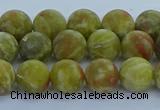 CRO1152 15.5 inches 8mm round matte green dragon serpentine jasper beads