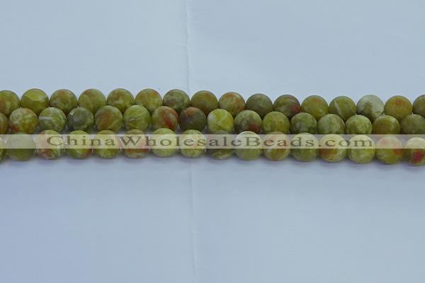 CRO1153 15.5 inches 10mm round matte green dragon serpentine jasper beads