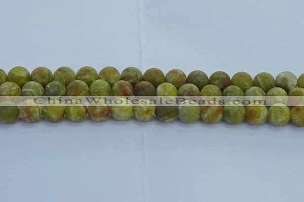 CRO1154 15.5 inches 12mm round matte green dragon serpentine jasper beads