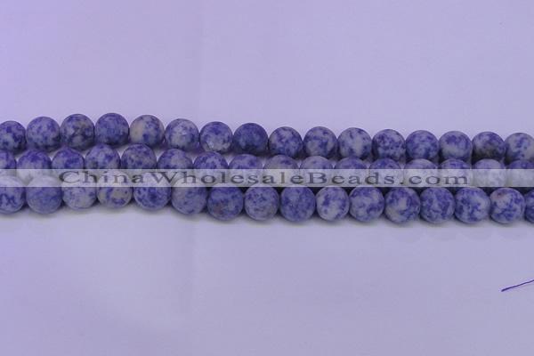 CRO855 15.5 inches 14mm round matte blue spot beads
