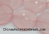 CRQ111 15.5 inches 30mm faceted coin natural rose quartz beads