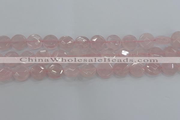 CRQ139 15.5 inches 15mm faceted coin natural rose quartz beads