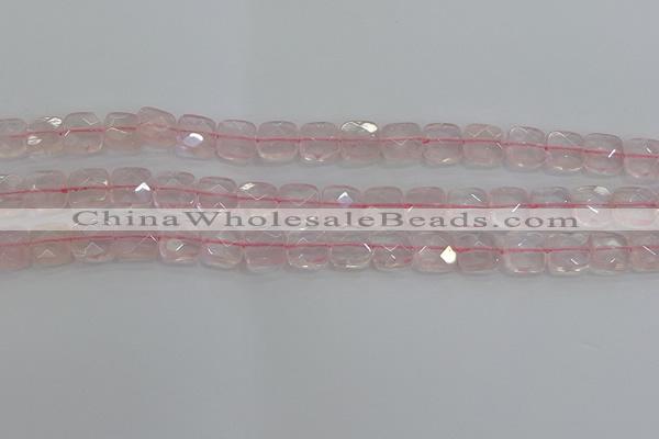 CRQ154 15.5 inches 10mm faceted square natural rose quartz beads