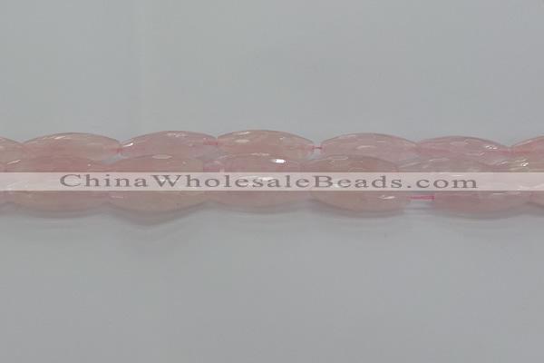 CRQ195 15.5 inches 10*30mm faceted rice natural rose quartz beads