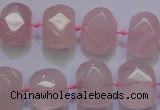 CRQ274 10*13mm – 15*17mm faceted nuggets rose quartz beads