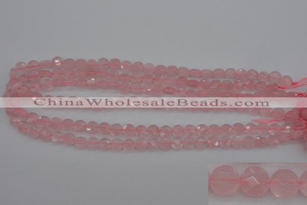 CRQ360 15.5 inches 8mm faceted coin rose quartz beads wholesale
