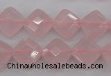 CRQ370 15.5 inches 12*12mm faceted diamond rose quartz beads