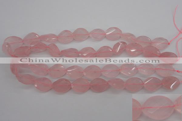 CRQ375 15.5 inches 15*20mm faceted & twisted oval rose quartz beads