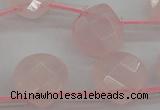 CRQ379 15.5 inches 10*10mm faceted briolette rose quartz beads