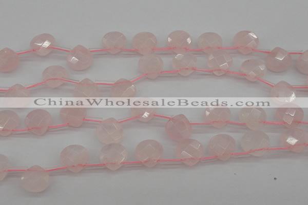 CRQ379 15.5 inches 10*10mm faceted briolette rose quartz beads