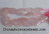 CRQ386 20*30mm - 22*35mm twisted & faceted freeform rose quartz beads