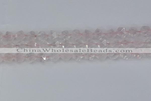 CRQ403 15.5 inches 10mm faceted nuggets rose quartz beads