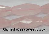 CRQ41 15.5 inches 14*32mm faceted rice natural rose quartz beads