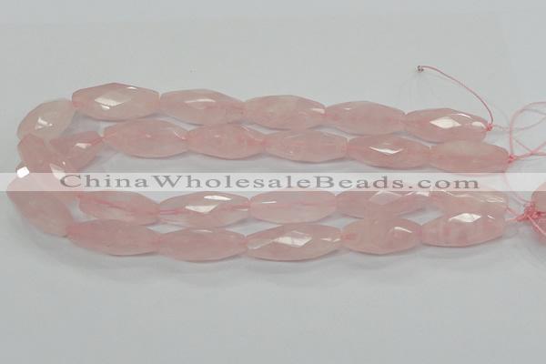 CRQ41 15.5 inches 14*32mm faceted rice natural rose quartz beads