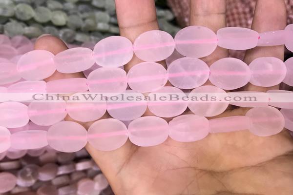 CRQ421 15.5 inches 12*16mm oval matte rose quartz beads wholesale