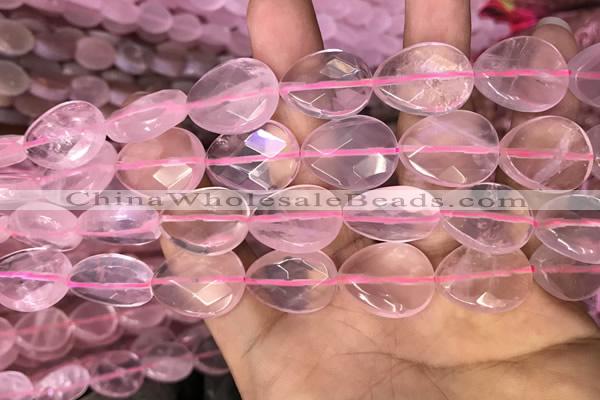 CRQ423 15.5 inches 15*20mm faceted flat teardrop rose quartz beads