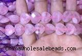 CRQ434 15.5 inches 14*14mm faceted heart rose quartz beads wholesale