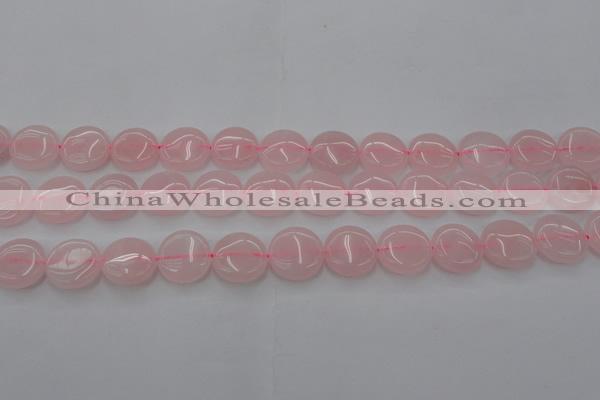 CRQ601 15.5 inches 12mm flat round rose quartz beads wholesale