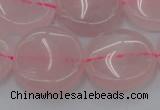 CRQ604 15.5 inches 20mm flat round rose quartz beads wholesale