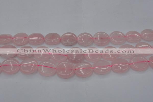 CRQ604 15.5 inches 20mm flat round rose quartz beads wholesale