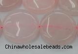 CRQ605 15.5 inches 25mm flat round rose quartz beads wholesale