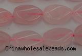 CRQ640 15.5 inches 13*18mm twisted flat teardrop rose quartz beads