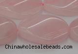 CRQ646 15.5 inches 20*30mm twisted oval rose quartz beads