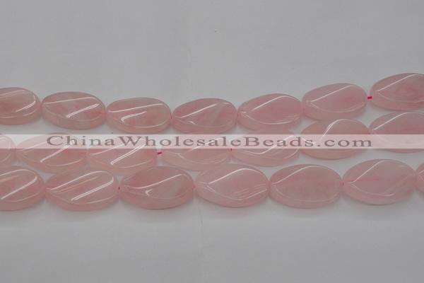 CRQ646 15.5 inches 20*30mm twisted oval rose quartz beads