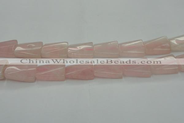 CRQ650 15.5 inches 18*25mm twisted rectangle rose quartz beads