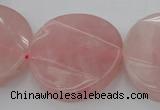 CRQ664 15.5 inches 30mm twisted coin rose quartz beads