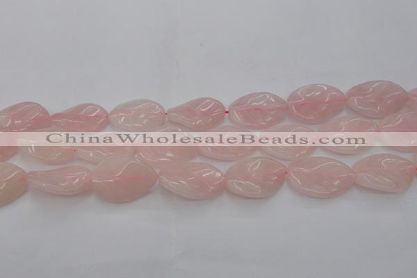 CRQ668 15.5 inches 22*30mm carved leaf rose quartz beads