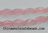 CRQ69 15.5 inches 6*12mm twisted rice natural rose quartz beads