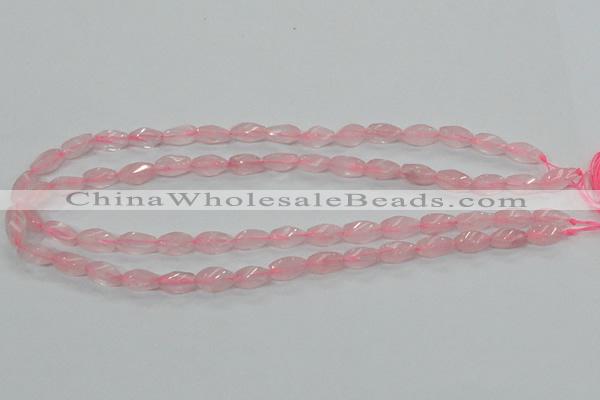 CRQ69 15.5 inches 6*12mm twisted rice natural rose quartz beads