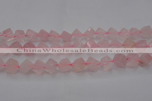 CRQ694 15.5 inches 10*10mm cube rose quartz beads wholesale